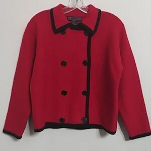 Herman Geist Blazer Jacket Women's Wool Knit Double Breasted Red size PM